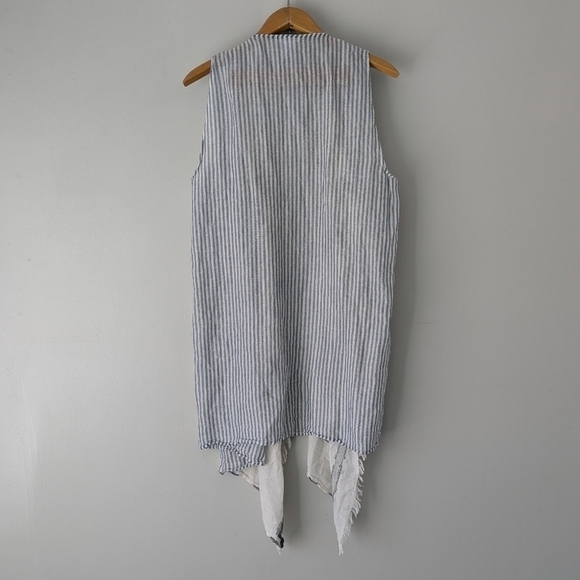 Anthropologie Vest Women's OS Blue Stripe Duster Drape Cotton Knit Tassels - Picture 5 of 5